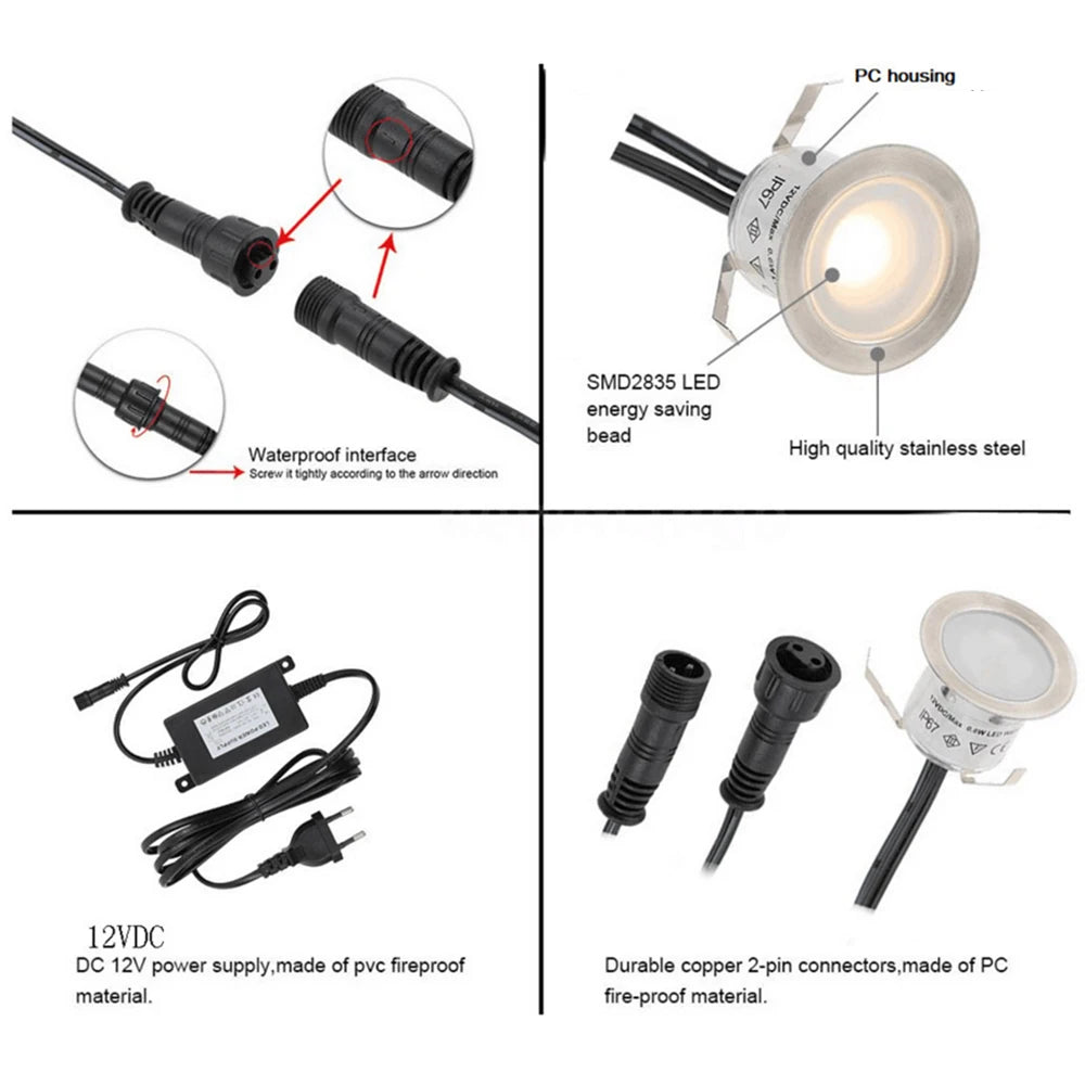 LED Deck Light 12V IP67 Waterproof Buried Lamps Outside Recessed Stair Underground Lamp LED Floor Light Warm White/Natural White