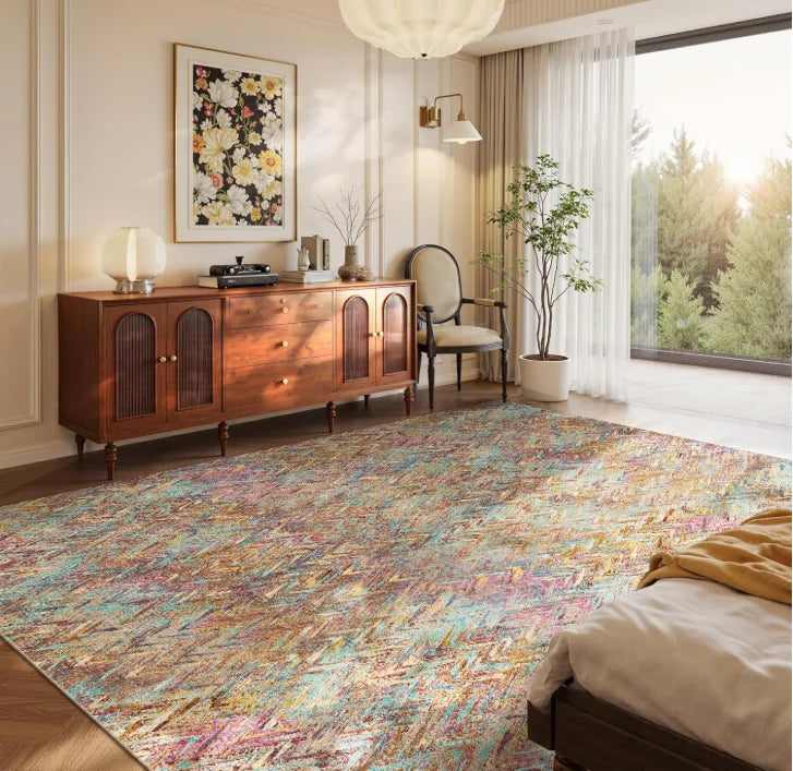 Vintage Gradient Geometric Area Rug Non-Slip Washable Dirt-resistant Carpet for Living Room Bedroom Idea for Boho Retro Lovers