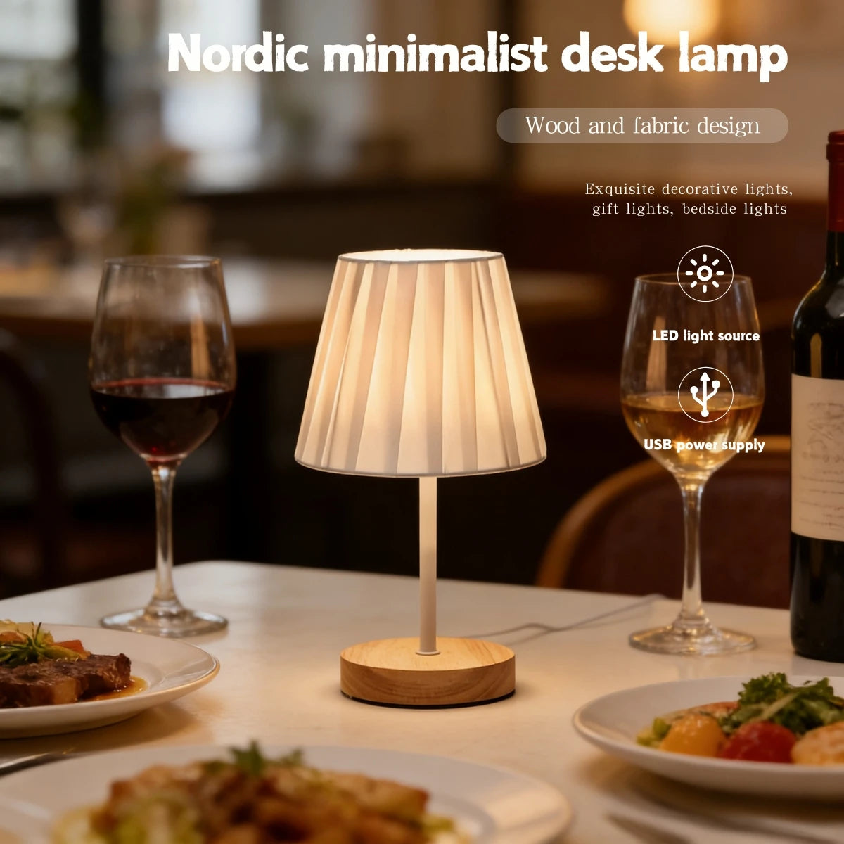 Timeless Art Desk Lamp with Fabric Lampshade - Elegant Wooden Bedside Lamp for Living Room, Study & Home Décor