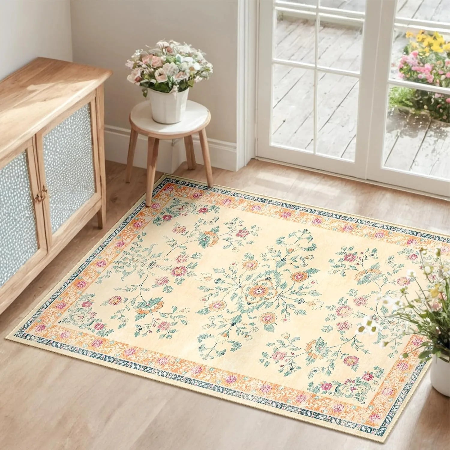 Vintage Floral Area Rug Series Classic Botanical Print Floor Mat For Living Room  Vintage Home Aesthetic