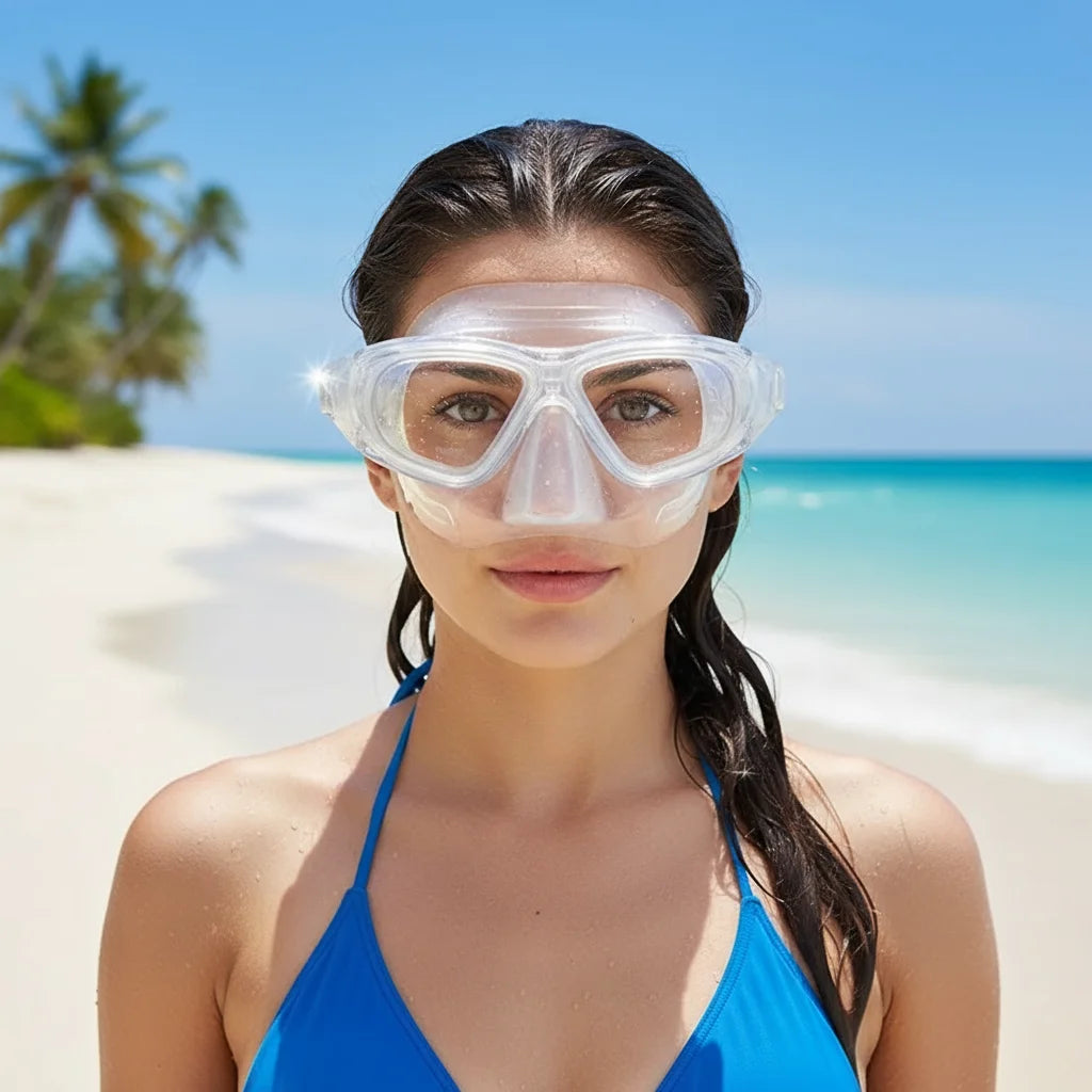 Swimming Goggles Glasses Liquid Silicone snorkeling Mask with Nose Cover,Anti-fog Spray,Free Diving Mask PC plastic Lens