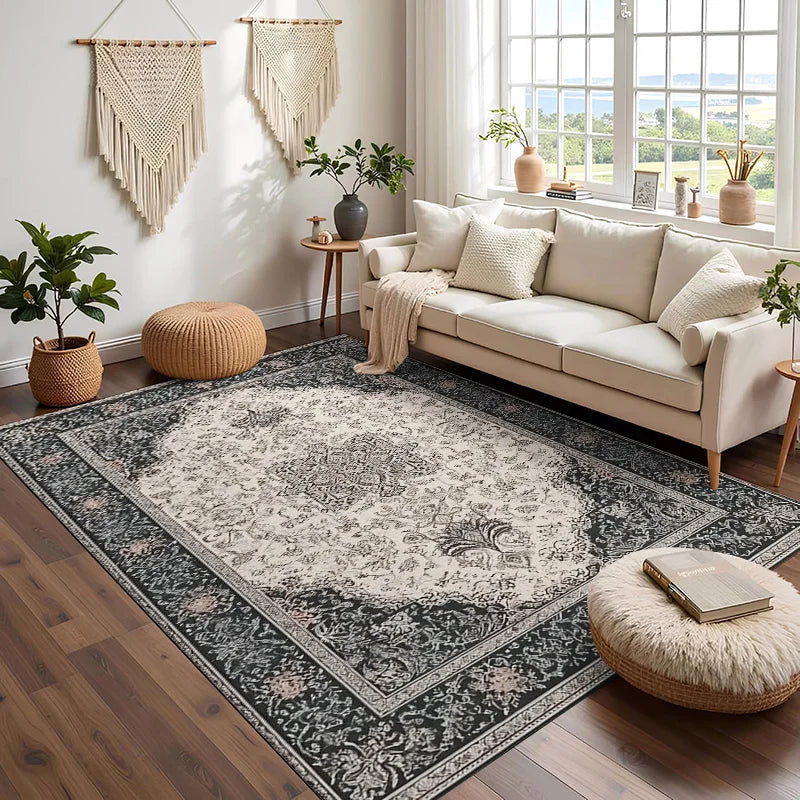RAKKS Retro Style Rugs for Bedroom Large Area Living Room Decoration Anti-slip Carpet Washable Lounge Floor Mat Home Soft Rug