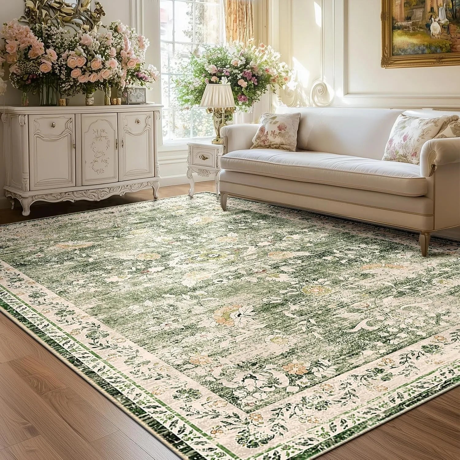 Vintage Floral Area Rug Series Classic Botanical Print Floor Mat For Living Room  Vintage Home Aesthetic