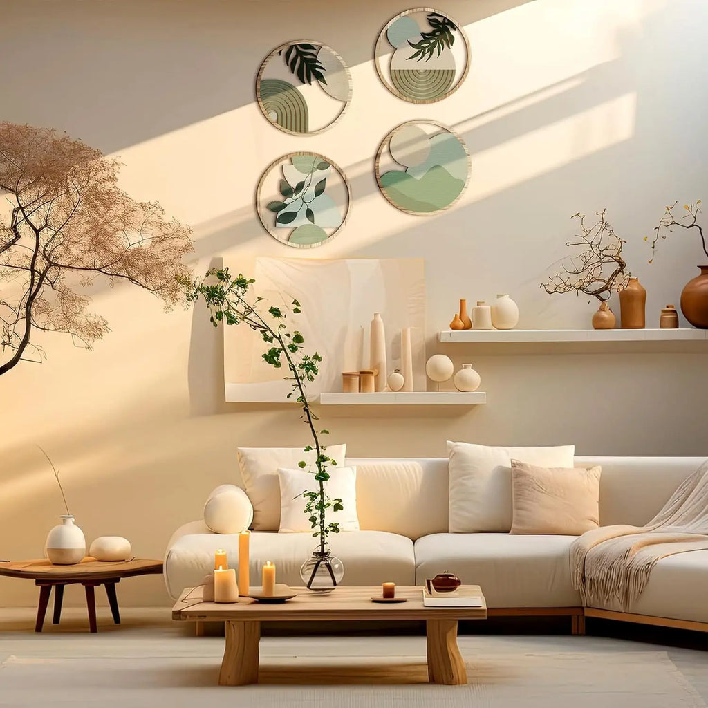 4 Bohemian Wall Art Set - Wooden Bohemian Decor，Geometric Hanging Artwork，Suitable for baby room，Farmhouse Aesthetic Minimalist