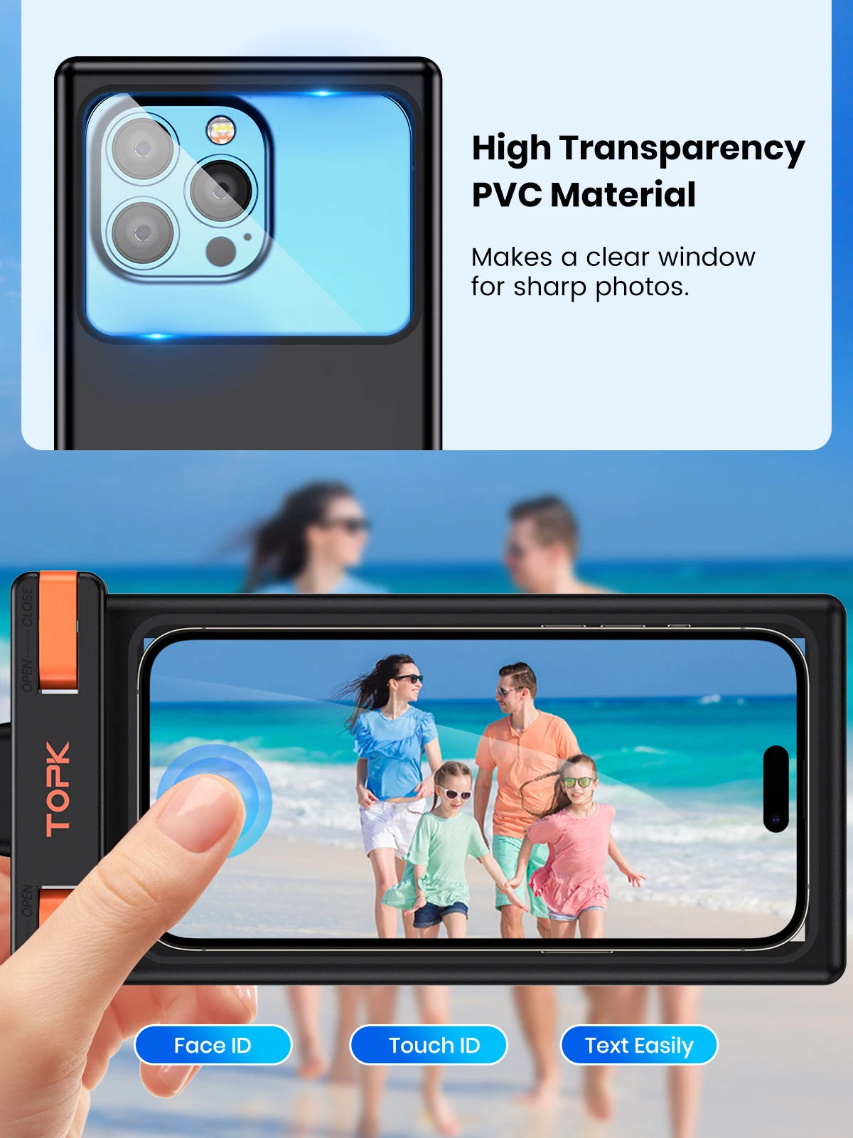 TOPK Waterproof Phone Pouch,[Underwater Screen Touchable] IPX8 Waterproof Phone Case Compatible for Mobile Phone Up to 7.0 inch